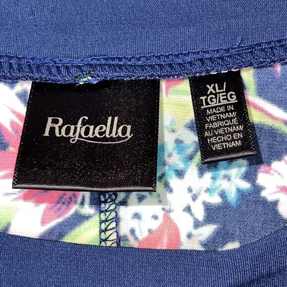 Rafaella Dress Blue Pink Green Lily Floral Cold Shoulder Handkerchief Hem Sz XL - Picture 5 of 9